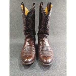 Tony Lama Mens Cowboy Boots Brown Size 10.5? Model 6272 Geometric Design